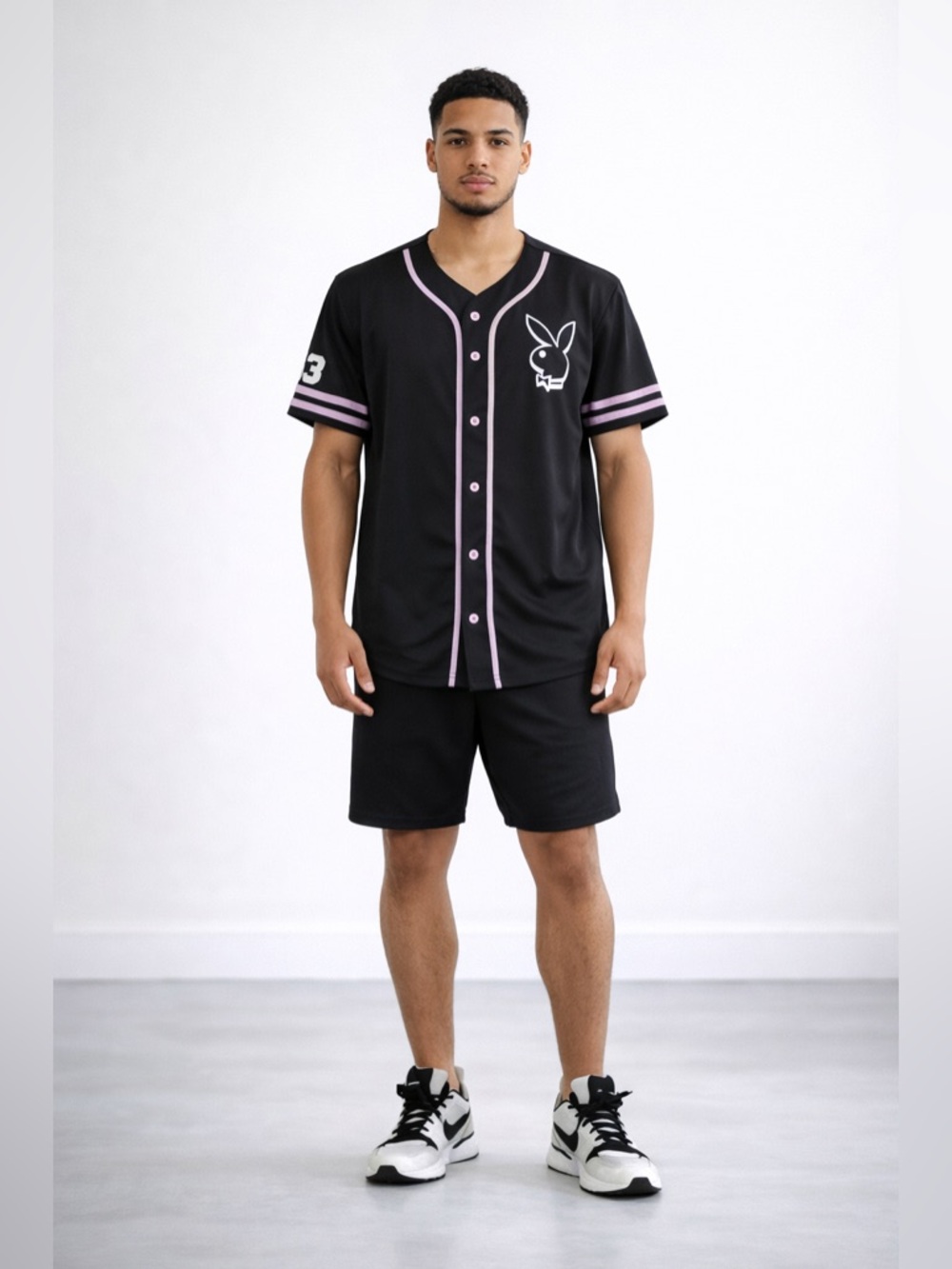 Playboy Black Pink Baseball Jersey Men’s Size Medium Button Front Graphic Shirt